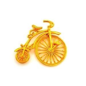 Vintage Gold Tone Mid Century Brooch Bicycle Front Wheel Moves